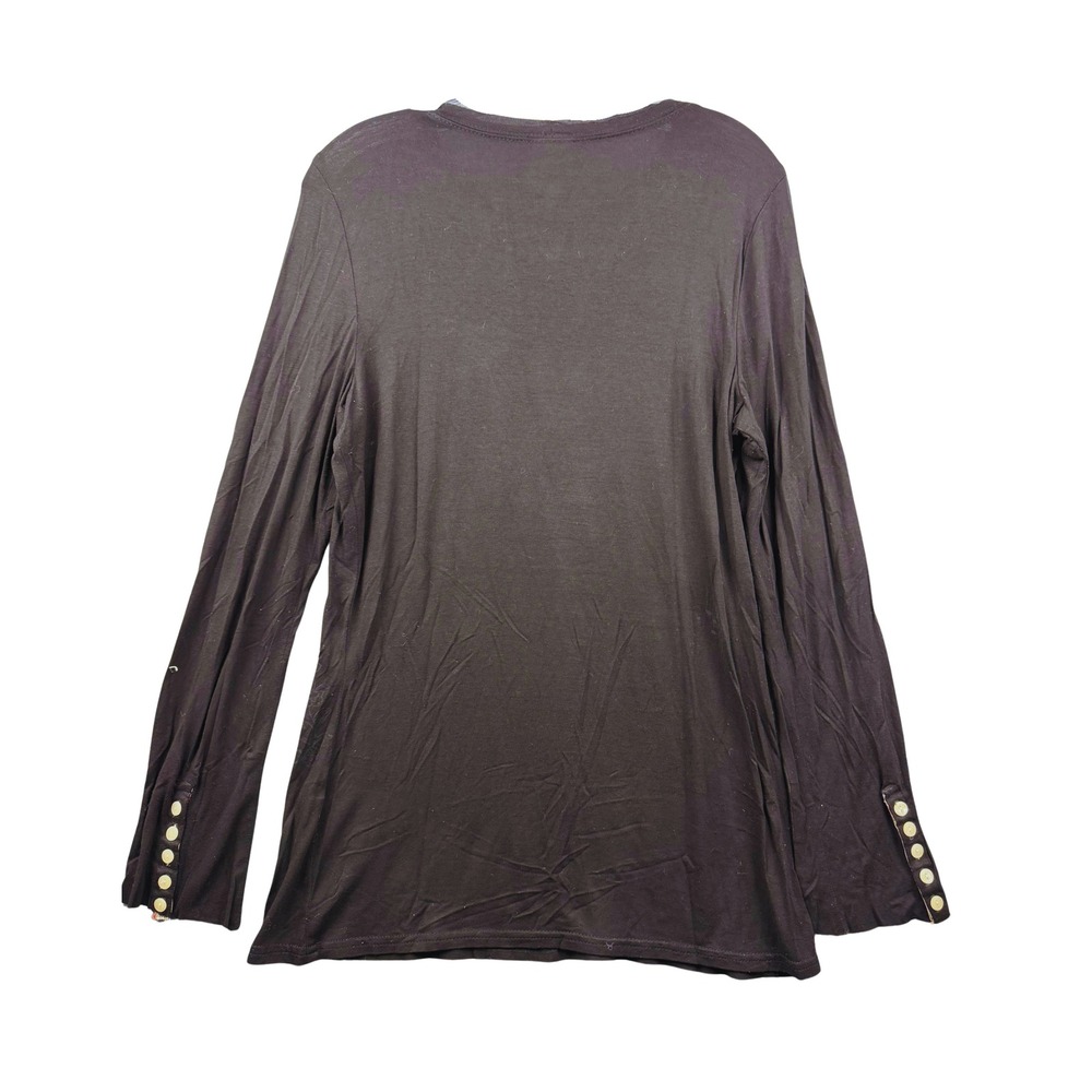 Ivy Jane Womens Brown Long Sleeve Graphic T-Shirt Heart Crown Rhinestone Large - Picture 2 of 3